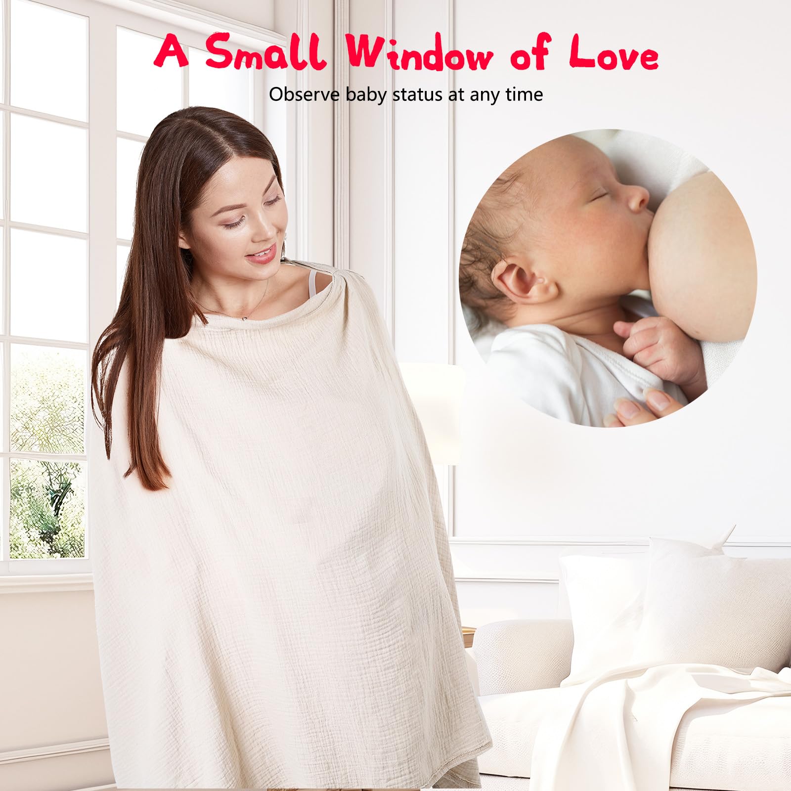 Cozary Nursing Cover, 76 x 110 cm, Soft Breathable Nursing Scarf, Cotton - Image 2