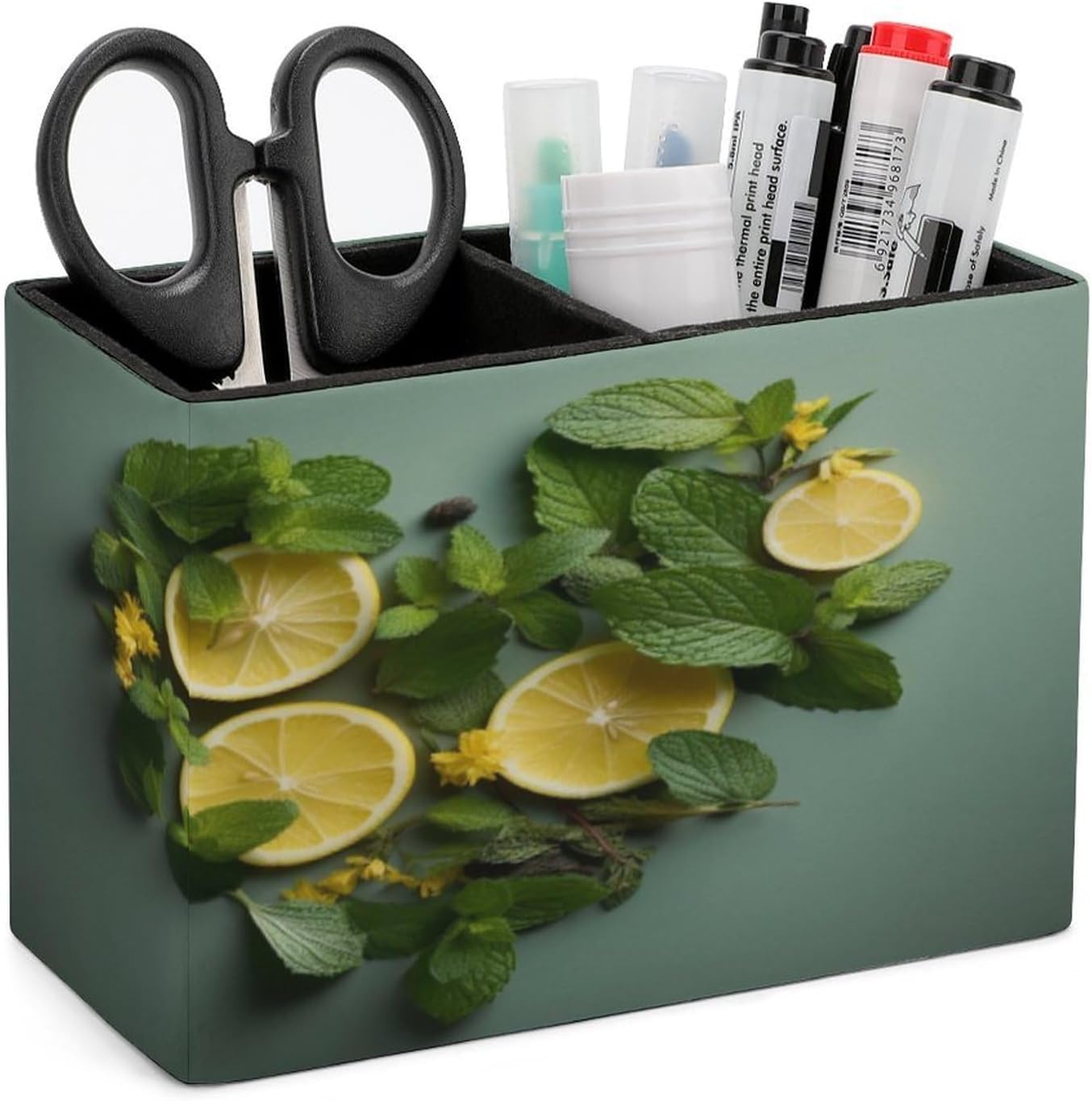 Rectangle Pen Holder Mint Leaves And Lemon Desk Organizer Pencil Cup