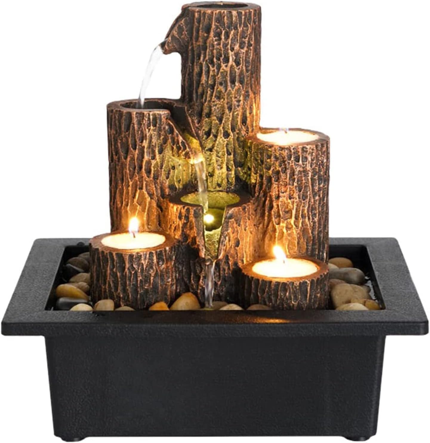 FOIKE HOME AND LIVING Polyresin Tabletop Indoor Waterfall Fountain with Tea Light Candle Holder for Home Decor, Showpiece Fountain for Living Room Housewarming Gift Zen Water Fountain - 23x17.5x23.5cm-image-12