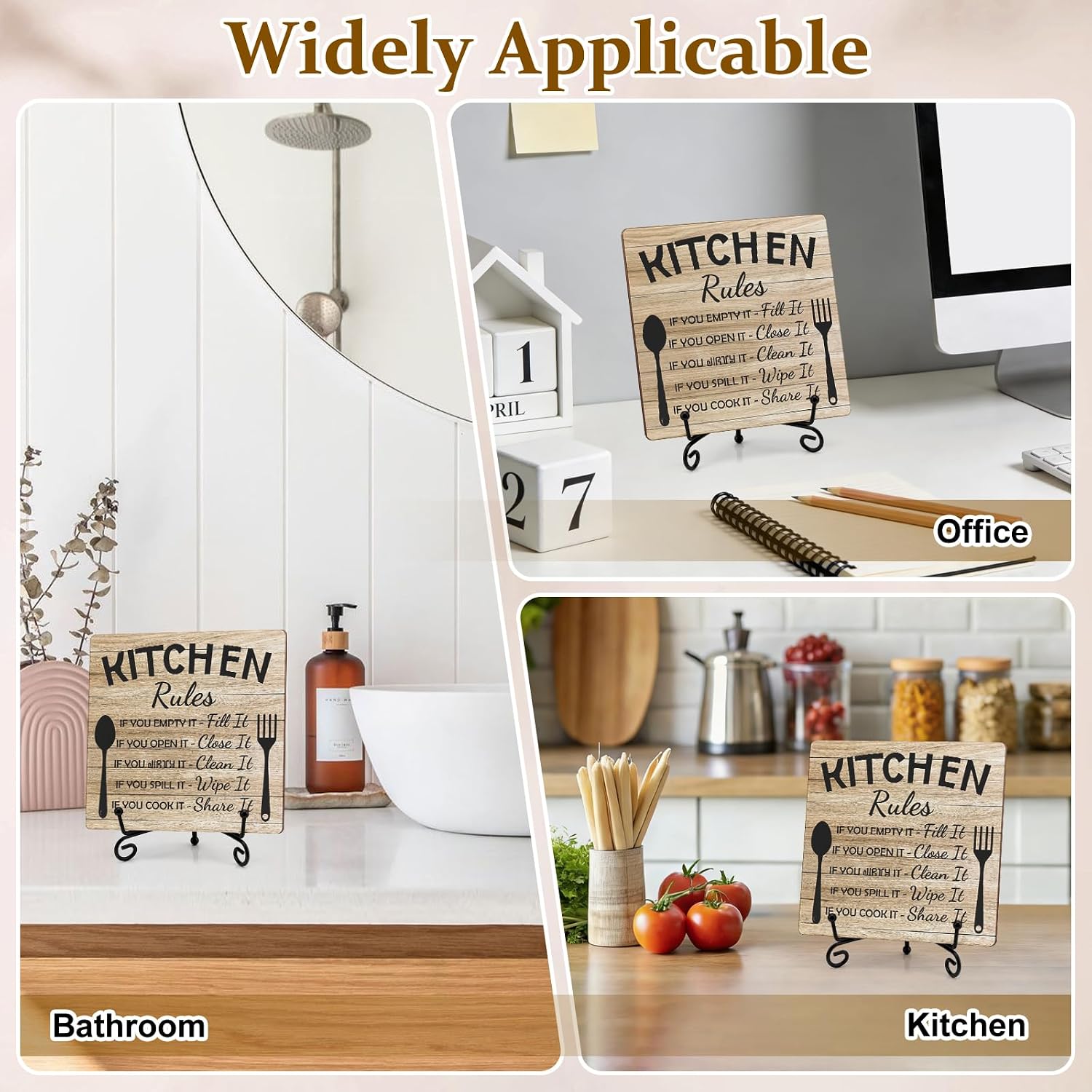 Kitchen Wood Plaque Kitchen Decor Dining Room Decor for Family House Warming Gift for Friends Family Funny Wooden Sign with Iron Stand for Home Living Rooms Dining Room Shelf Table Decoration image 5