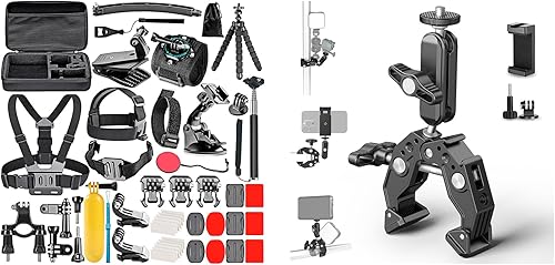 Neewer Accesorio de cámara de acción 50 en 1 con kit de súper abrazadera compatible con GoPro Hero 12 11 10 9 DJI OSMO4 3 2 Insta360 X3 X2 GO 3