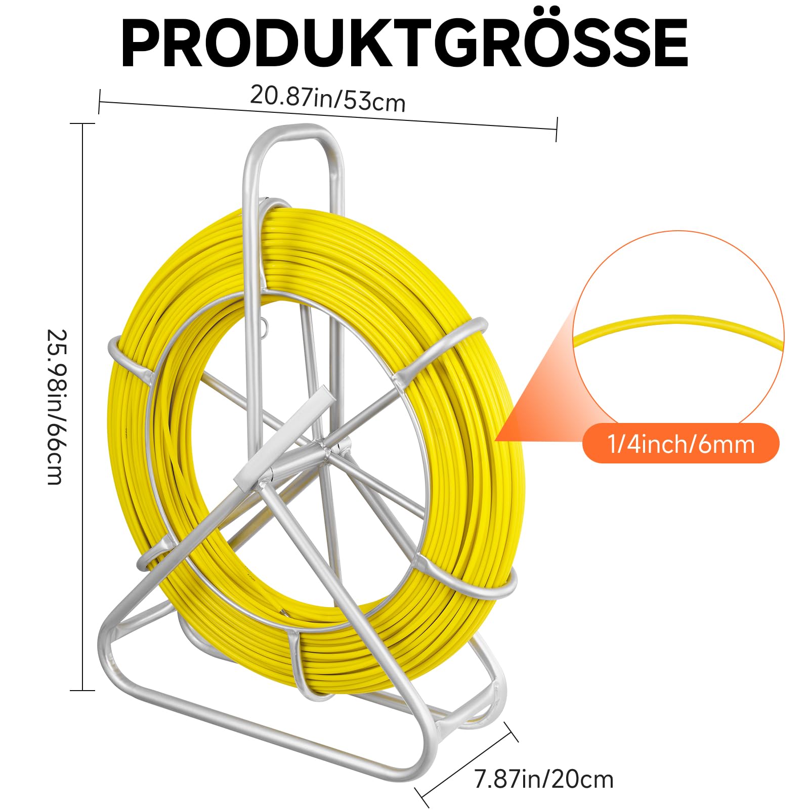 Fiberglas Kabel Rad 150m Ø6mm Glasfaserstab inkl. Stahlhaspel Handschuhe