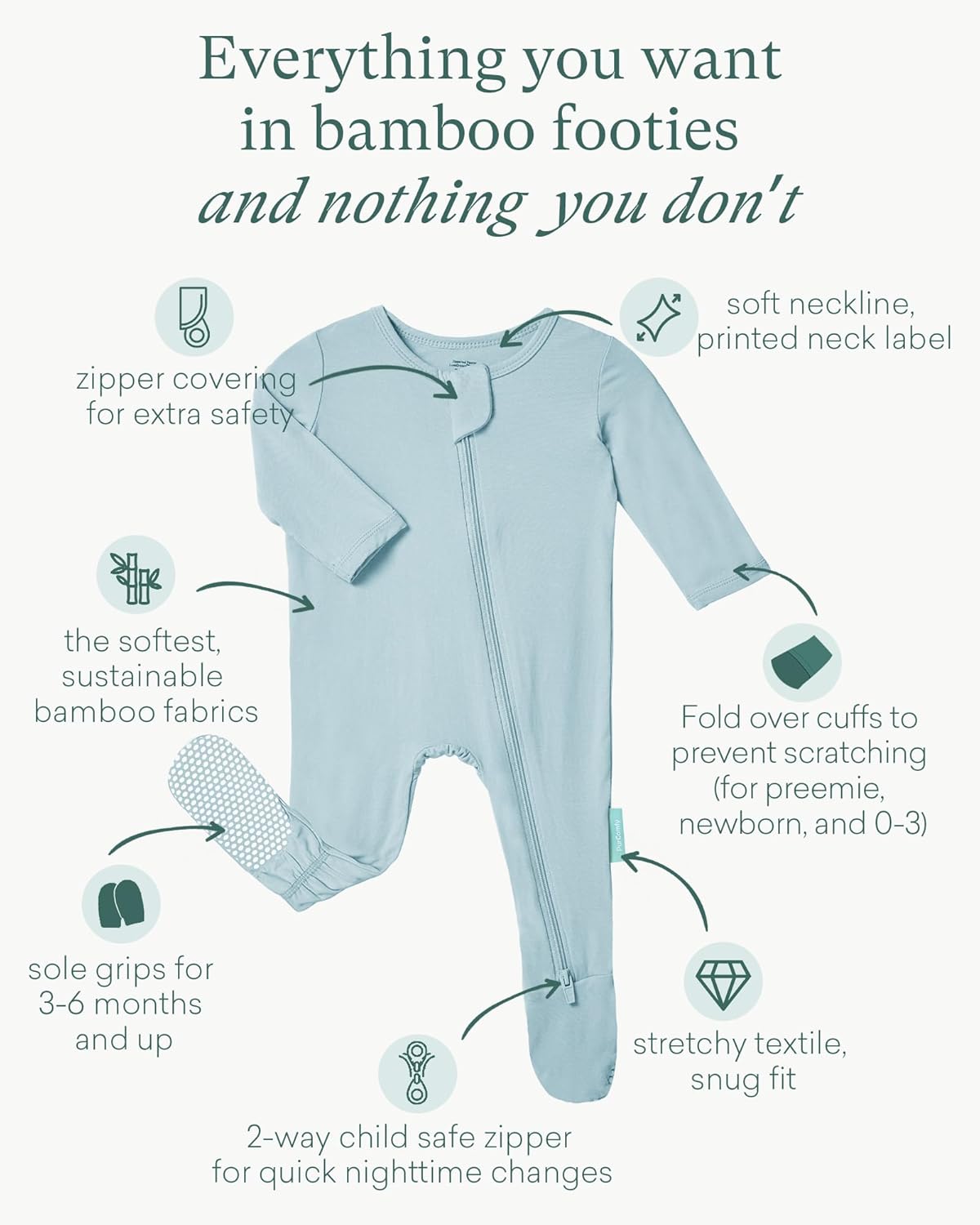PurComfy Baby Zipper Footie Pajamas, Supersoft Bamboo Rayon Baby Footed Pjs Boy Girl 0-3-6-9-18-24 Month Coverall Sleepers - Image 3