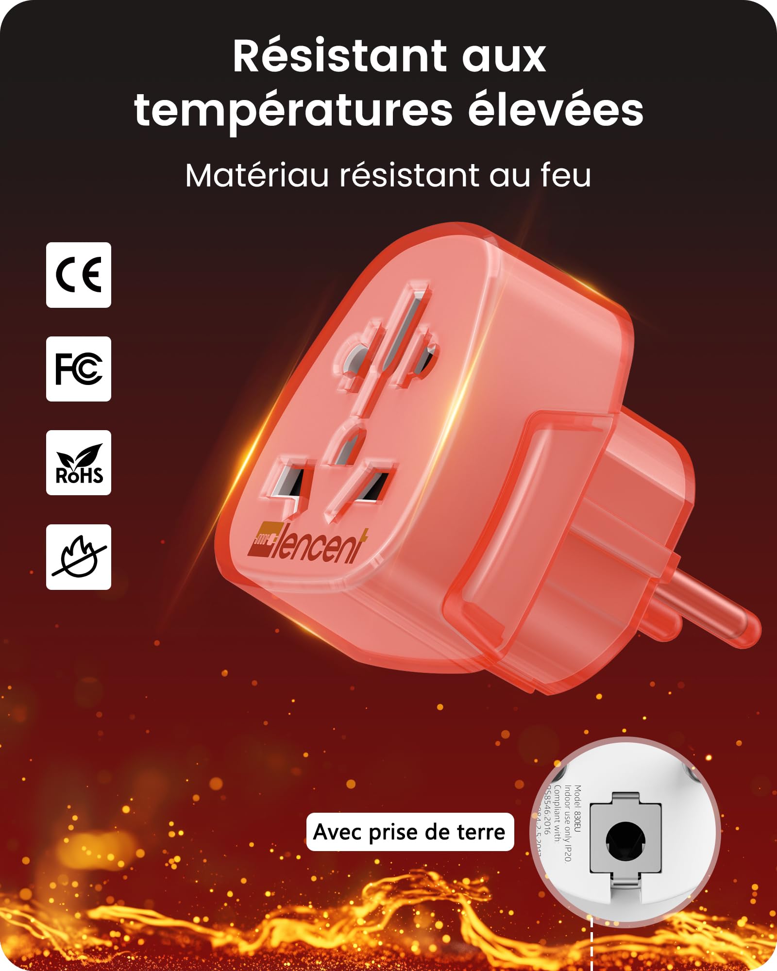 LENCENT 2X Adaptateur Universel vers France FR pour la Connexion d'appareils étrangers, par ex. UK Anglaise Angleterre, USA Americaine, Chine, Australie, Japon, Italie, Suisse etc.