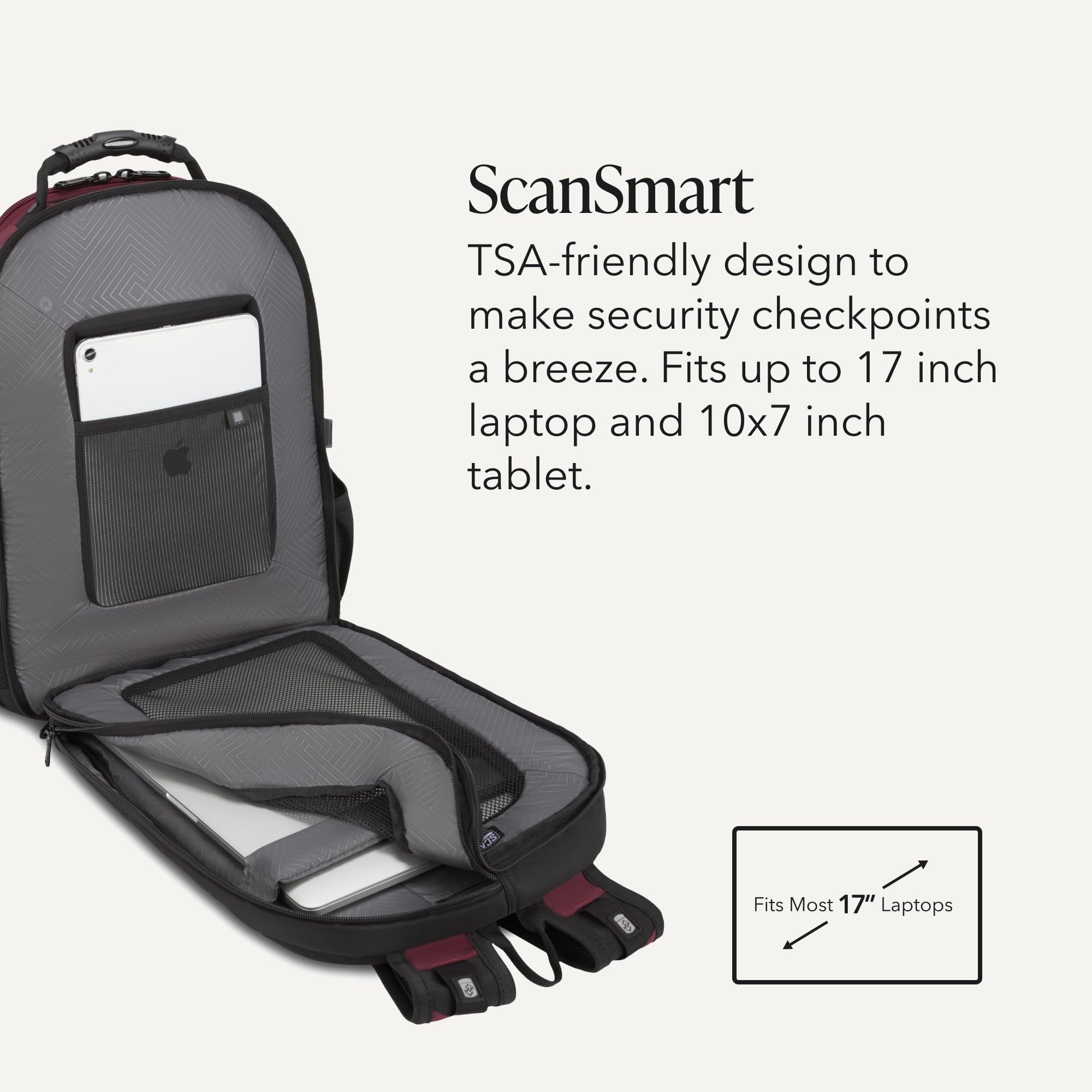 SWISSGEAR Sion 2-Piece Travel Set, Softside Expandable Carry-On Spinner Bundled with 1900 ScanSmart 17" Laptop Backpack with RFID Blocking & Tech Organization, Merlot view 4