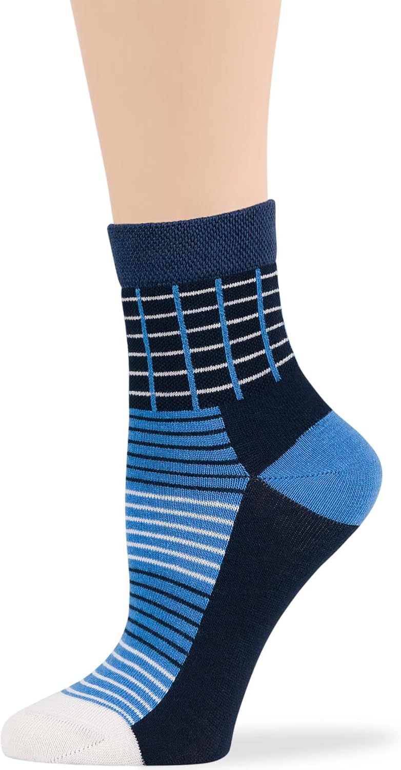 7BIGSTARS KINGDOM Women's Cotton Diabetic Quarter Patterned Socks - 4 Pack Medium-Extra Wide Geometric, Stripe - Sock Size 9-11 Shoe Size 5-9 M Indigo, Navy Blue, White - Image 4