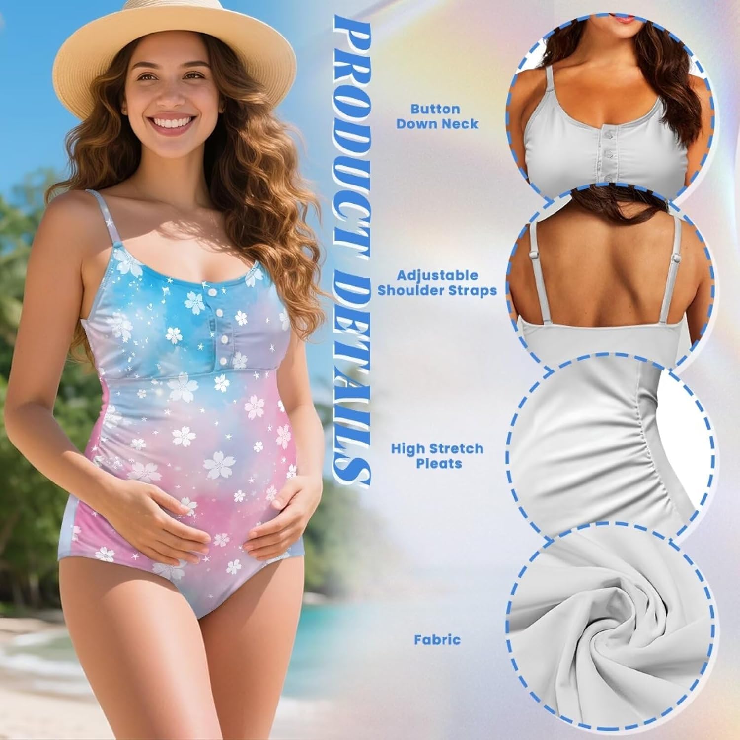 Women's Maternity One Piece Swimsuit Y2K Bathing Suits Swimwear Back Spaghetti Strap for Mother's Gifts
