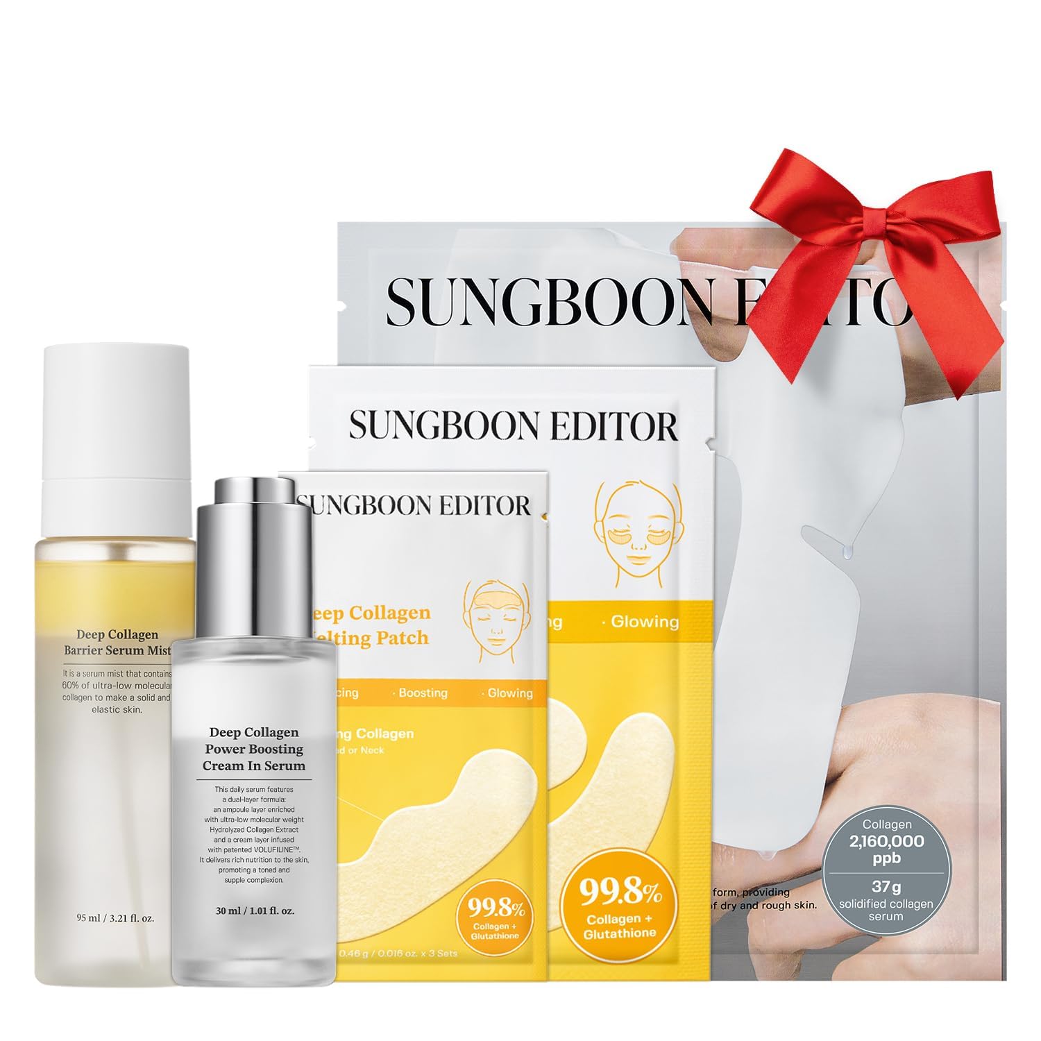 SUNGBOON EDITOR Refine Finelines Routine for Glow Mist Set (Deep Collagen Face Mask 4ea, Collagen Melting Patch 6pcs, Collagen Cream In Serum, Collagen Barrier Serm Mist), Skincare Gift Sets for Mom