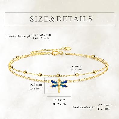 KECHO 14k Yellow Gold Butterfly/Dragonfly/Frog/Sunflower/Daisy/Tree of life/Moon/Clover Bracelet Anklet for Women