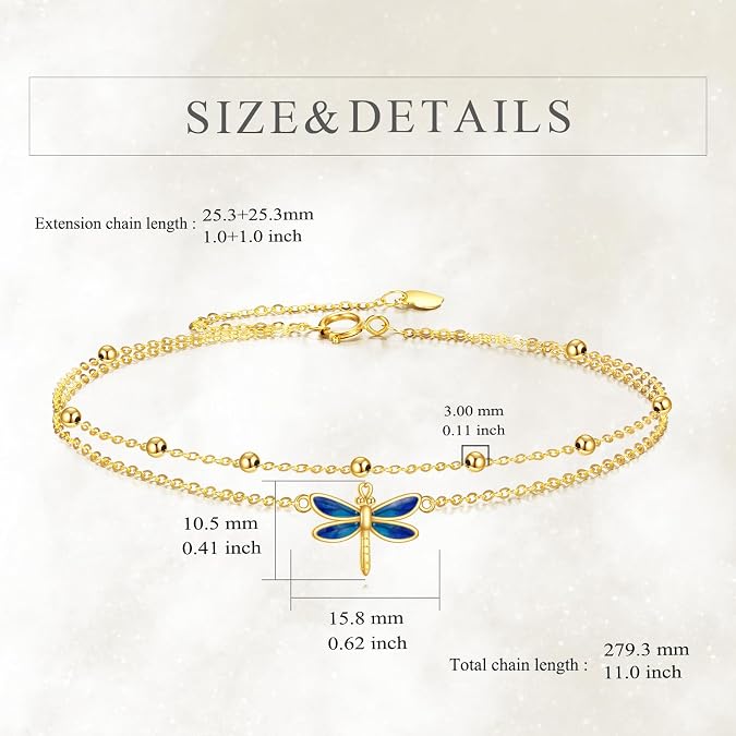 KECHO 14k Yellow Gold Butterfly/Dragonfly/Frog/Sunflower/Daisy/Tree of life/Moon/Clover Bracelet Anklet for Women