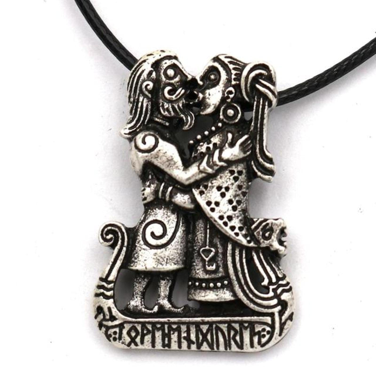 Hcma Women's Antique Silver Plated Couple Vikings On Viking Runes Ship Amulet Talisman Pendant Necklace For Men Jewelry Gifts Christmas