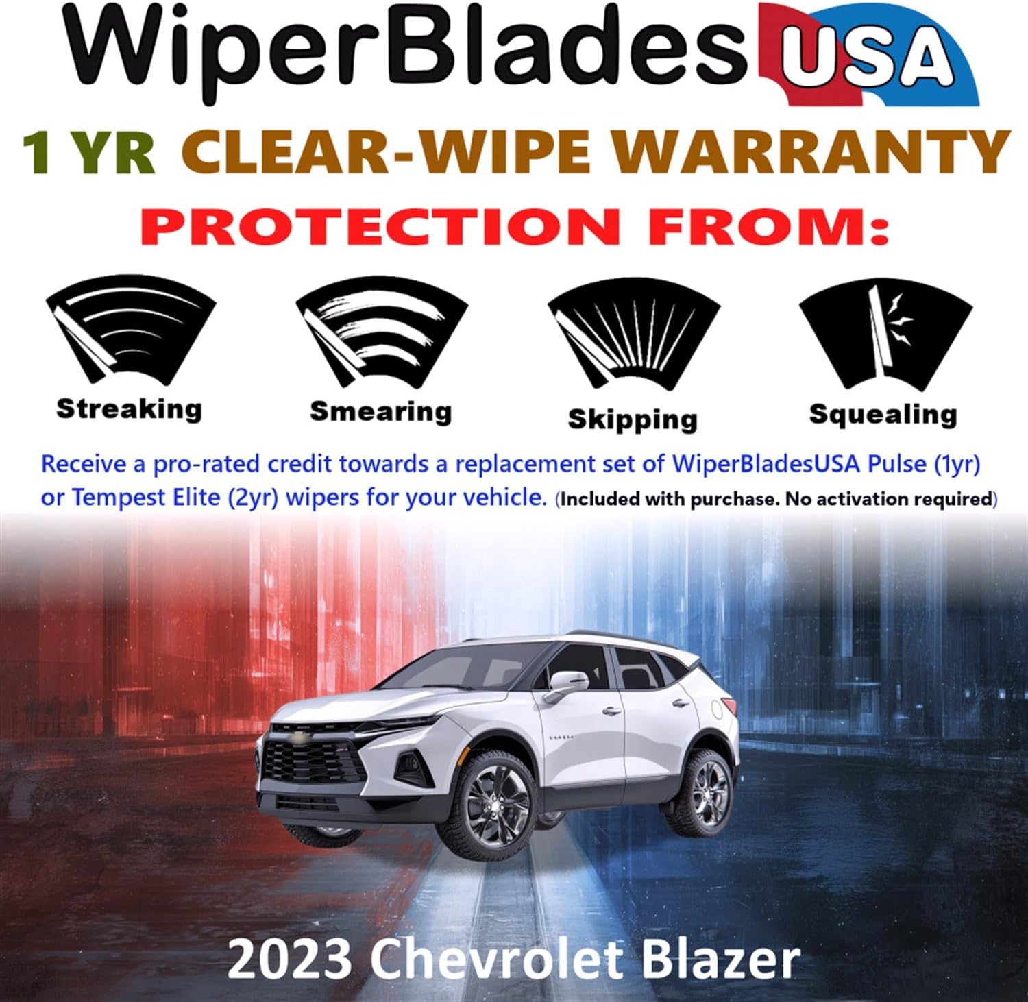 Wiper Blades for 2023 Chevrolet Blazer Wipers w/1yr Warranty (Set of 2)