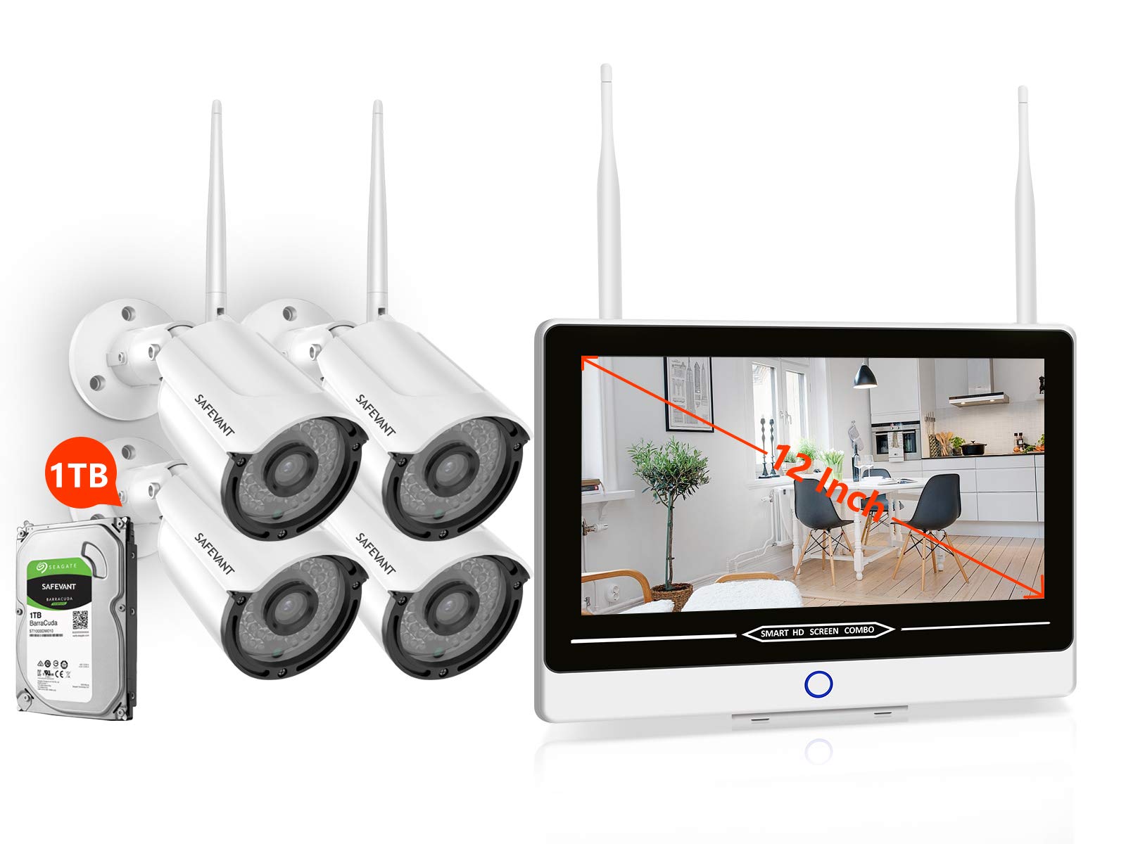 1080p Full Hd Wireless Security Camera System With Monitor 1tb