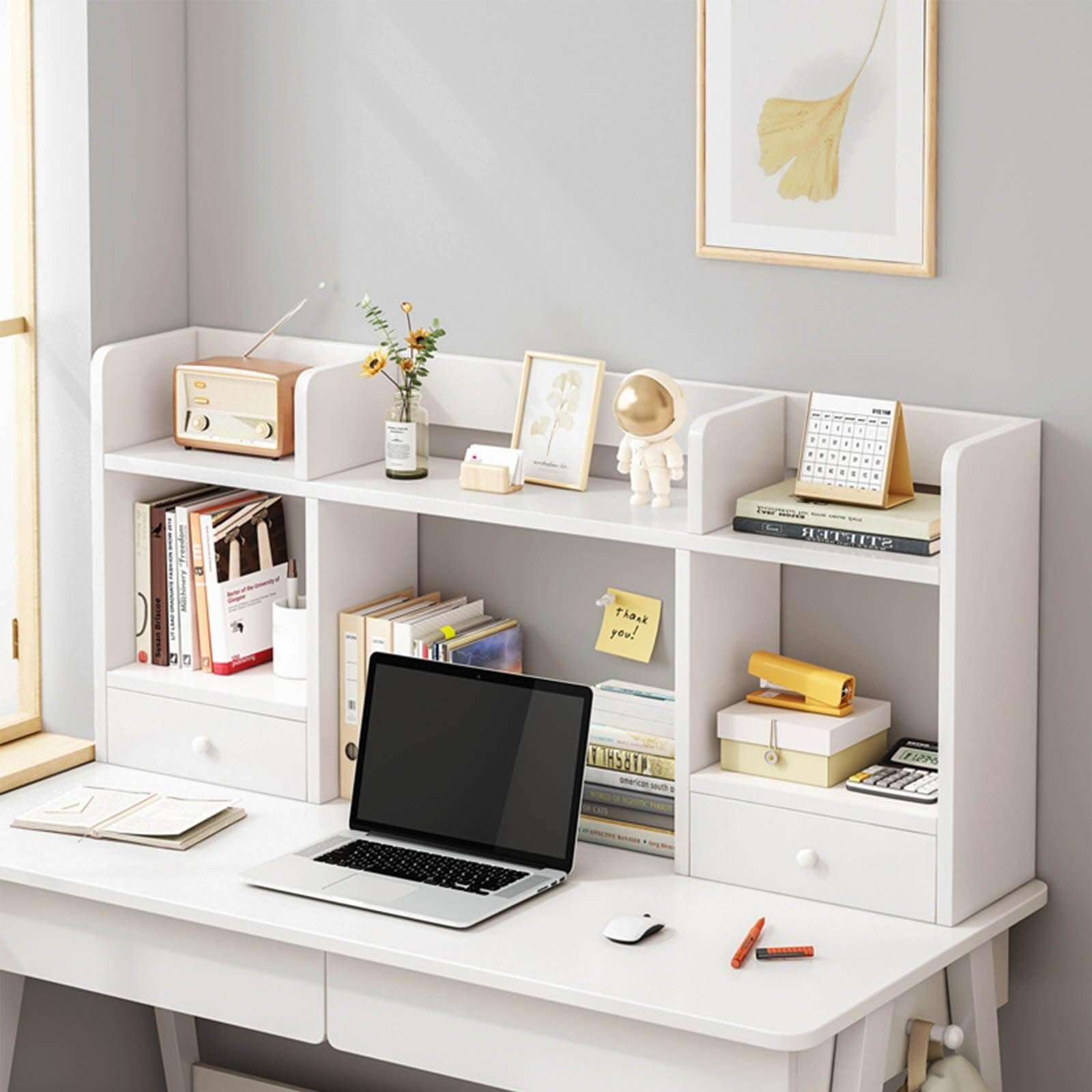 JingNian Étagère De Bureau À Poser, Petite Bibliothèque 2 Niveaux en Bois Et Métal, Rangement Livres Et Fournitures pour Maison Et Bureau(C,80x16x52cm)