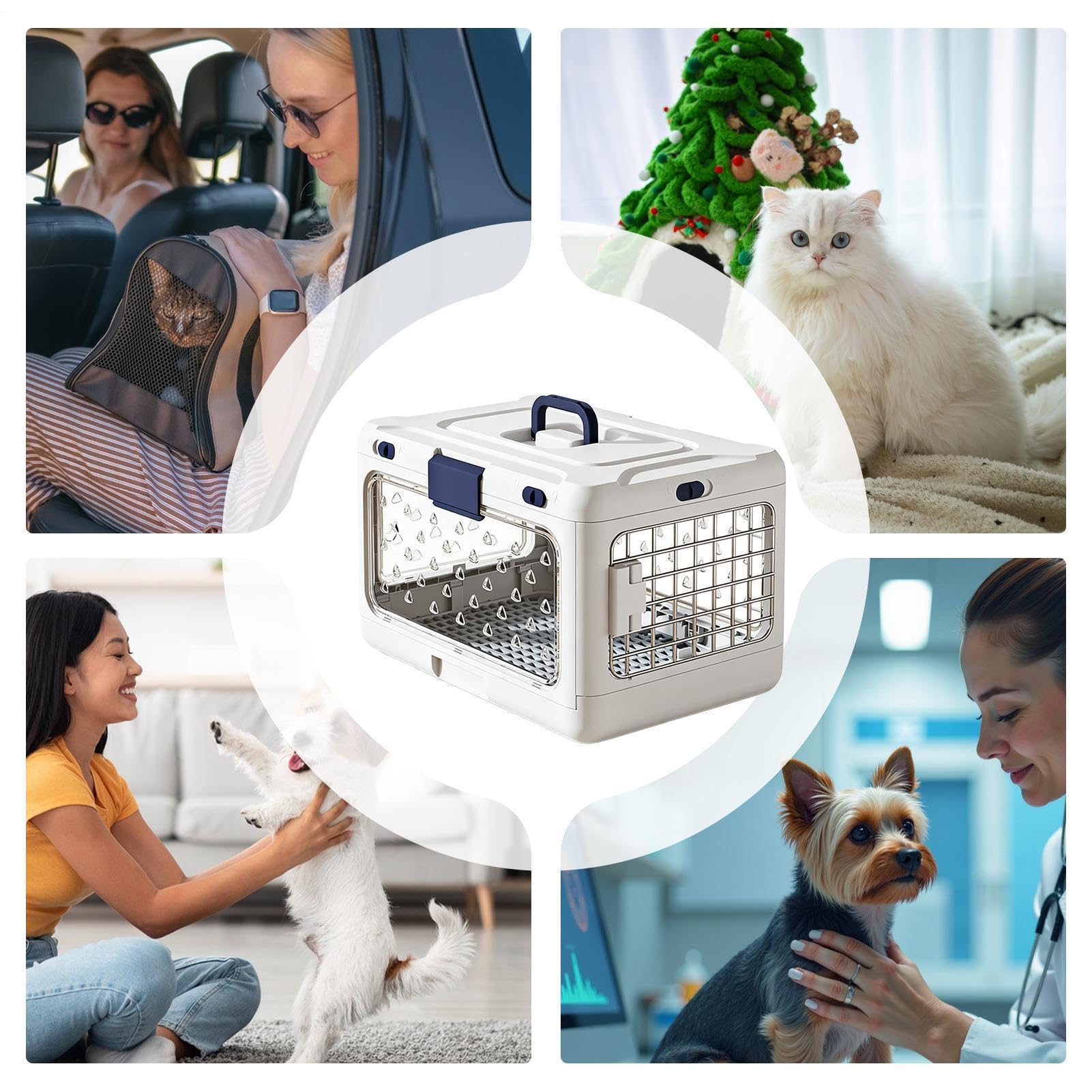 Trasportino portatile per gatti con guscio rigido pieghevole, gabbia da viaggio per animali domestici con porta di caricamento superiore e vano portaoggetti, cuccia pieghevole per gattini di piccola