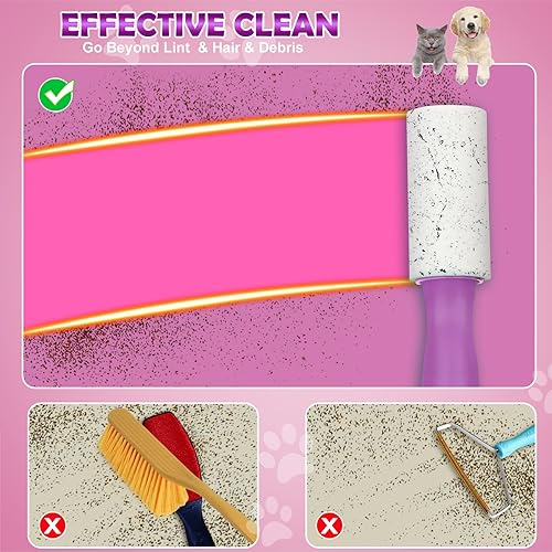 Miniatura 3 de Rodillo de pelusa para pelo de mascotas extra pegajoso, 540 hojas, herramienta de eliminación de pelo de mascotas con 2 asas mejoradas + 6 rodillos