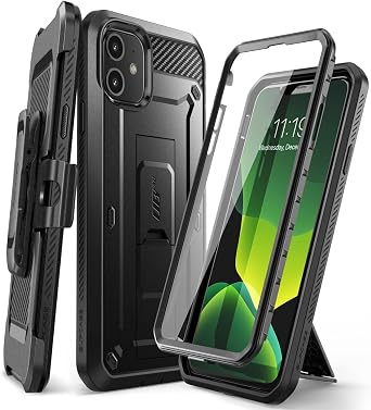حافظة SUPCASE لهاتف iPhone 11 مع واقي شاشة Unicorn Beetle Pro، [حامل مدمج ومشبك حزام] [حماية من الدرجة العسكرية] حافظة هاتف واقية ثقيلة لكامل الجسم لهاتف iPhone 11 6.1"، أسود