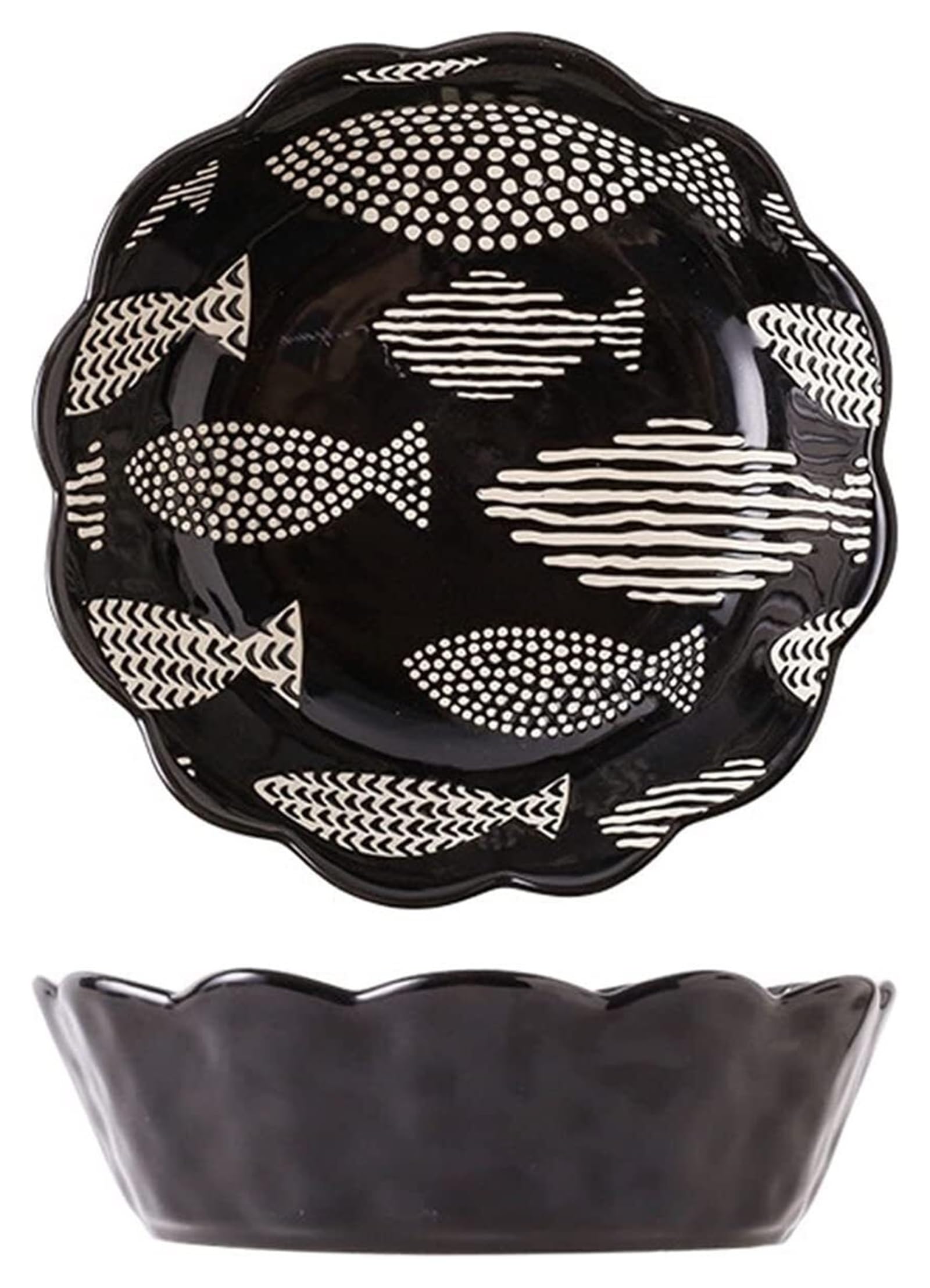 Miska Na Owoce, Szklana Miska, Naczynia Stołowe, Zestawy Talerzy I Naczyń Ceramicznych, 8 Cali, Urocze Tłoczone, Duże, Lotosowe, Sałatka Owocowa, Pieczony Ryż, Miski Sał,Noir