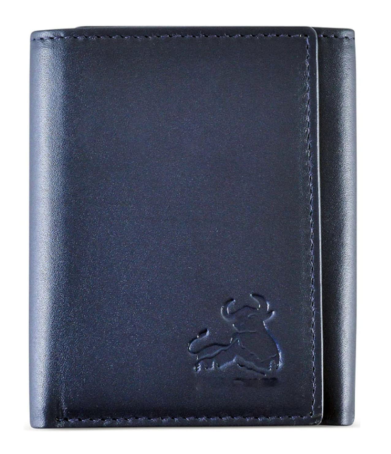 Contacts Men's Blue Genuine Leather RFID Blocking Wallet | Tri-fold Wallet with 8 to 10 Card Slots Including 2 ID Window