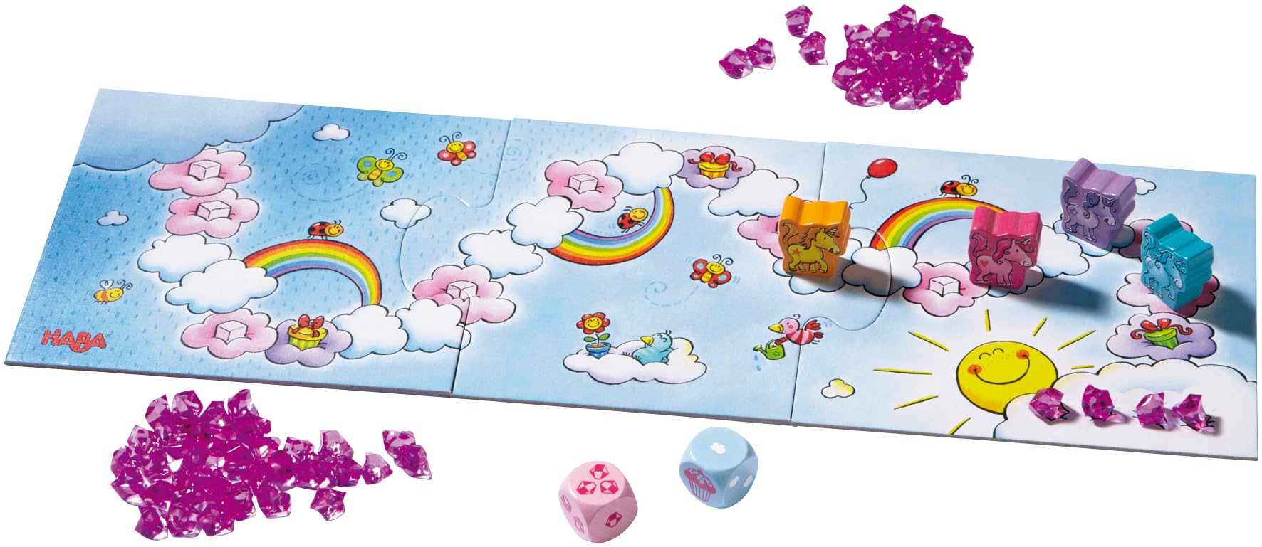 HABA 2012230005 - Unicornio Destello El Tesoro de Las Nubes, Juego Infantil de Mesa de acumulación. Más 3 años