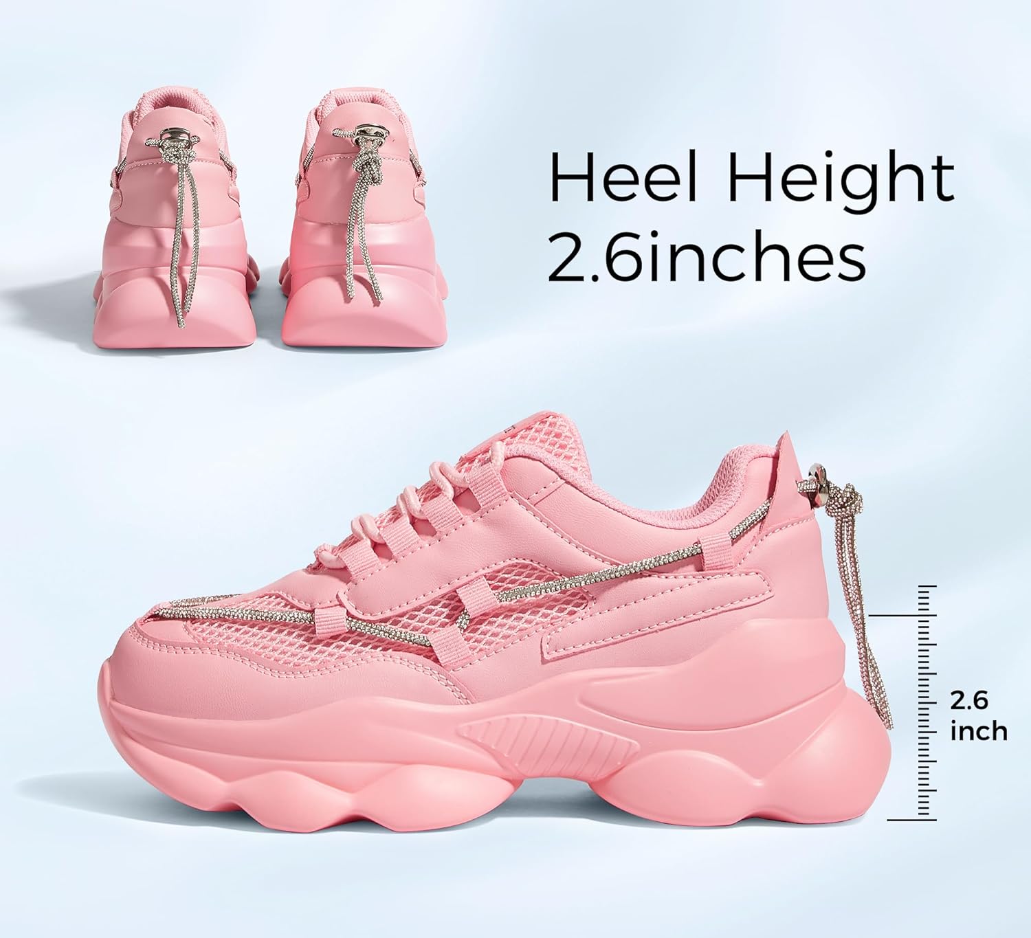 LUCKY STEP Women's 90s Chunky Sneakers Sparkly Bling Rhinestone Rope Platform Casual Thick Dad Rave Walking Shoes - Image 4