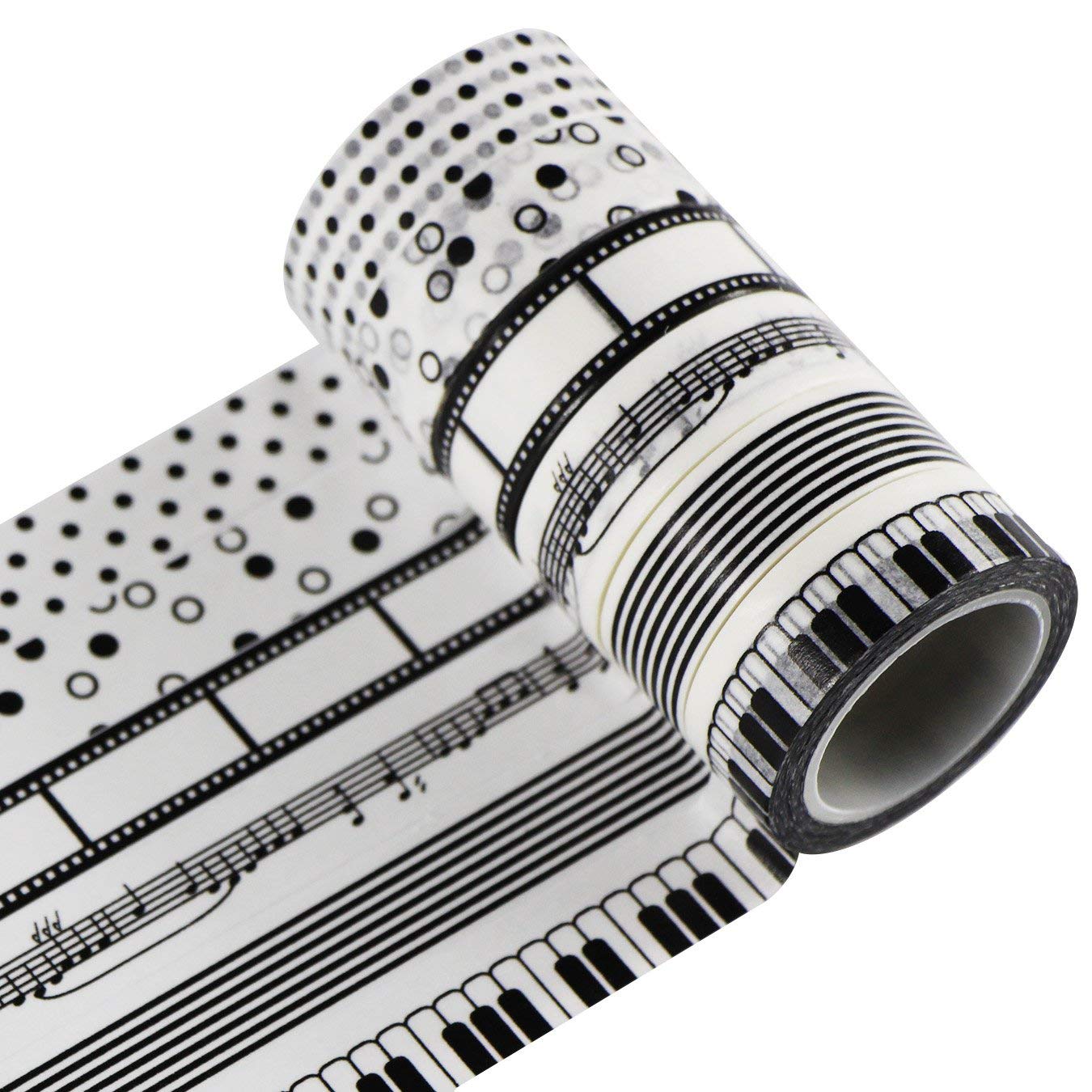 6pcs Decorative Washi Tape Masking Tape Black White Adhesive Scrapbooking DIY Craft Gift 10m x 15mm (White)