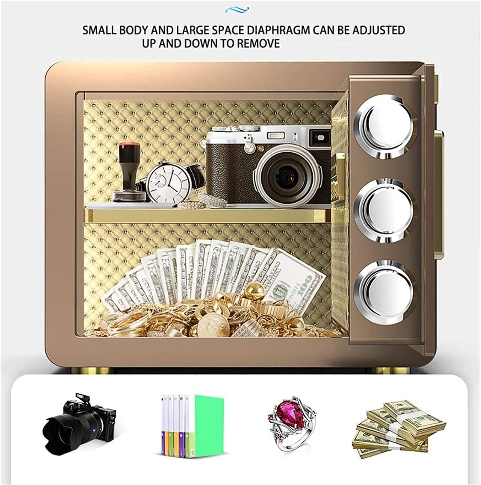 Coffre-Fort numérique pour la Maison avec Reconnaissance d'empreintes digitales, Coffre-Fort pour la Maison, Petit Mot de Passe Invisible, Bureau, Mini Table de Chevet de 25 cm, Tout en Acier,