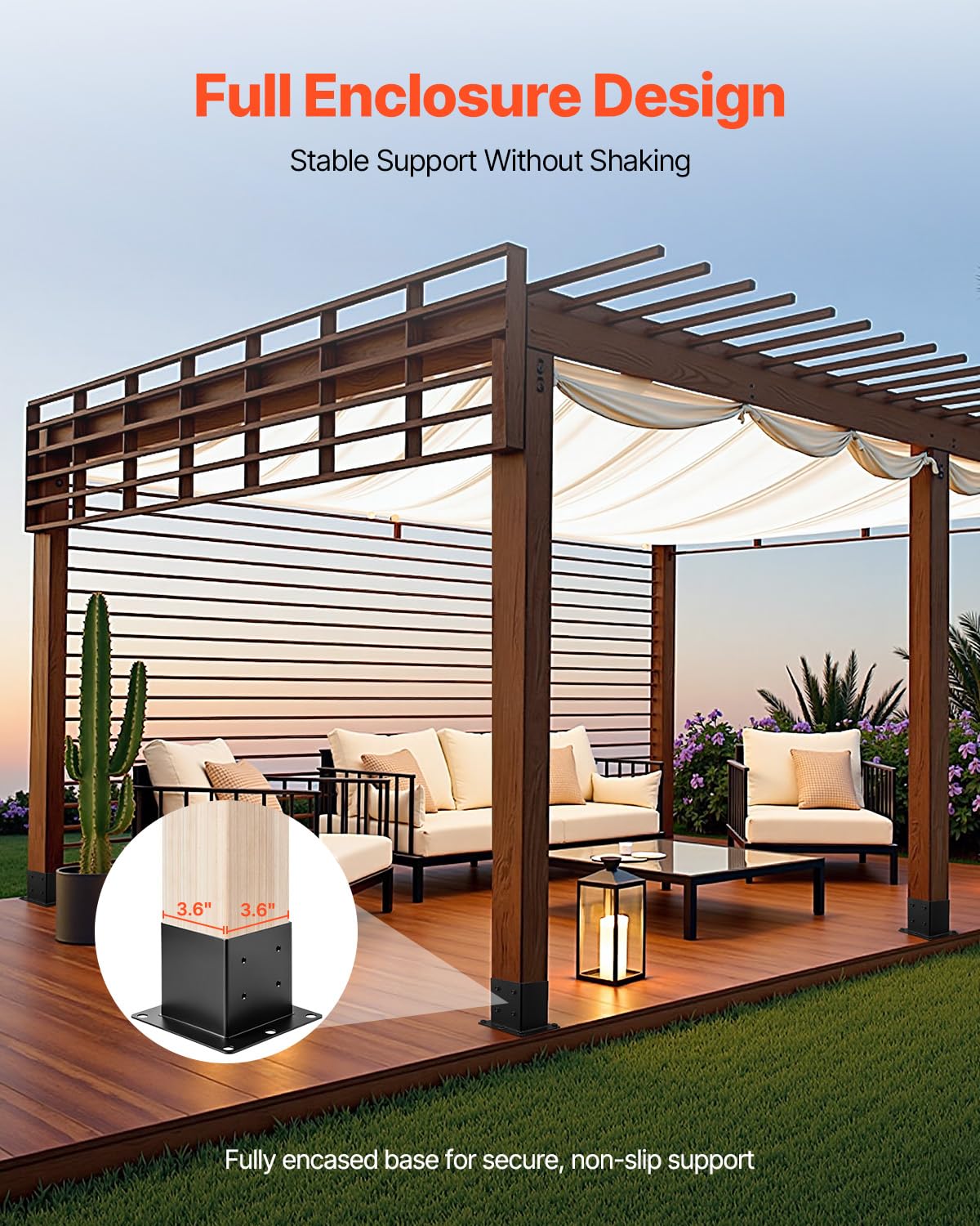 VEVOR Base per Pali 96 x 96 mm Dimensioni Interne 92 x 92 mm Staffe per Pali in Acciaio al Carbonio per Impieghi Gravosi, per Supporto Ringhiera per Gazebo, Piastra di Base per Ponte, 4 PZ, Nero