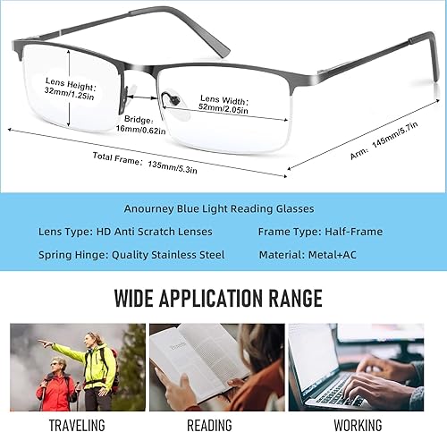 Miniatura 2 de Blue Light Blocking Glasses, Lightweight Metal Half Frame Computer ReadingGamingTVPhones Glasses,Filter UV RayComputer Glare with Spring Hinge