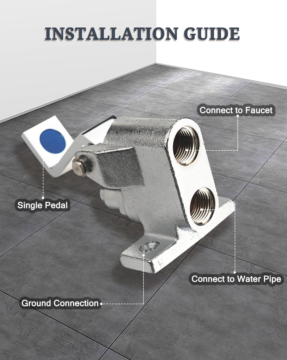 Brass Foot Operated Faucet Valve - Single Foot Control Non-Contact Hands-Free Sink Pedal for Commercial Kitchens, Hospitals, Schools & Labs