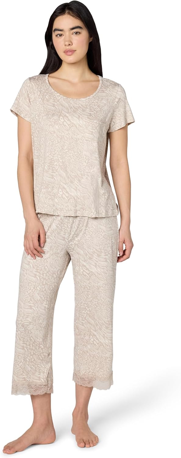 TAHARI womens Short Sleeve Top and Pants Pajama Set
