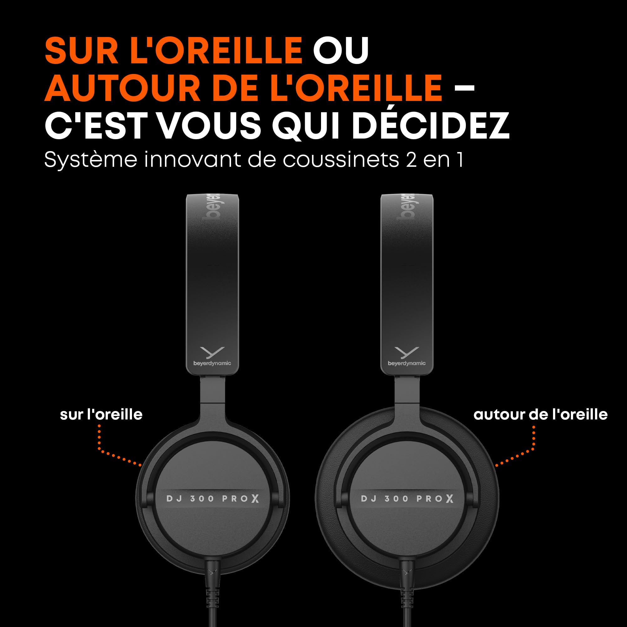 beyerdynamic DJ 300 Pro X Casque DJ Professionnel 2 en 1, Changement Supra-auriculaire/sur-auriculaire comme Fonction de Style et d'utilisation Flexible pour Les DJ Professionnels