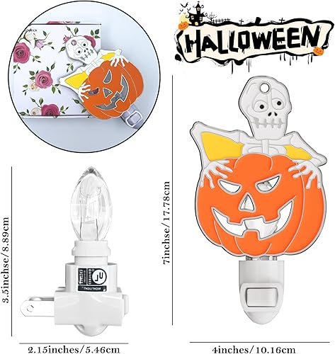 Miniatura 4 de KUNDGLA Halloween Skull Pumpkin Luminous Night Lights Plug into Wall, Fluorescence Metal Bright Plug in Nightlight, Halloween Christmas Valentine