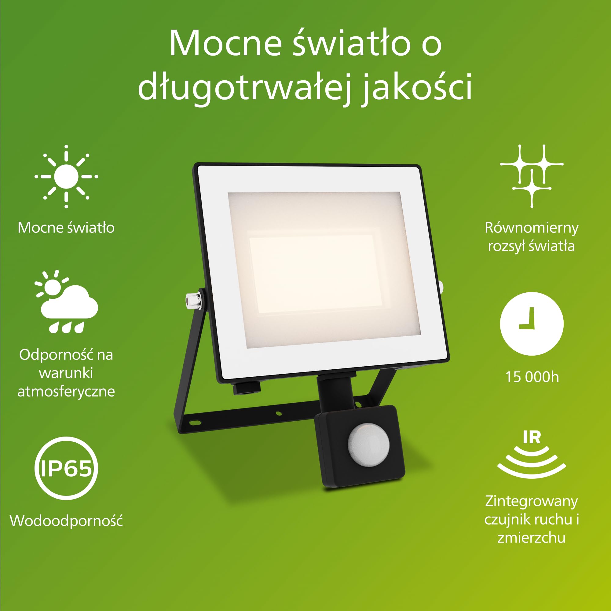 Philips Lois Zewnętrzna Lampa Floodlight z Czujnikiem, 30 W, 3000 K, Czarna