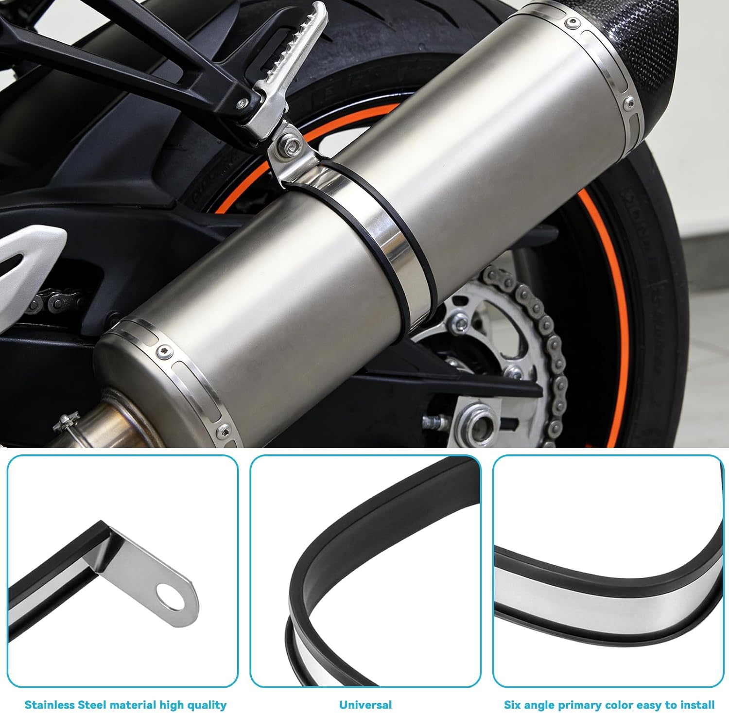 ZPSHYD Motorcycle Hexagon Exhaust Clamp, Stainless Steel Universal Pipe Silencer Hanger Motorcycle Muffler Clamp Mount Bracket Suitable for Many Car, Solid Installation (Primary Color)