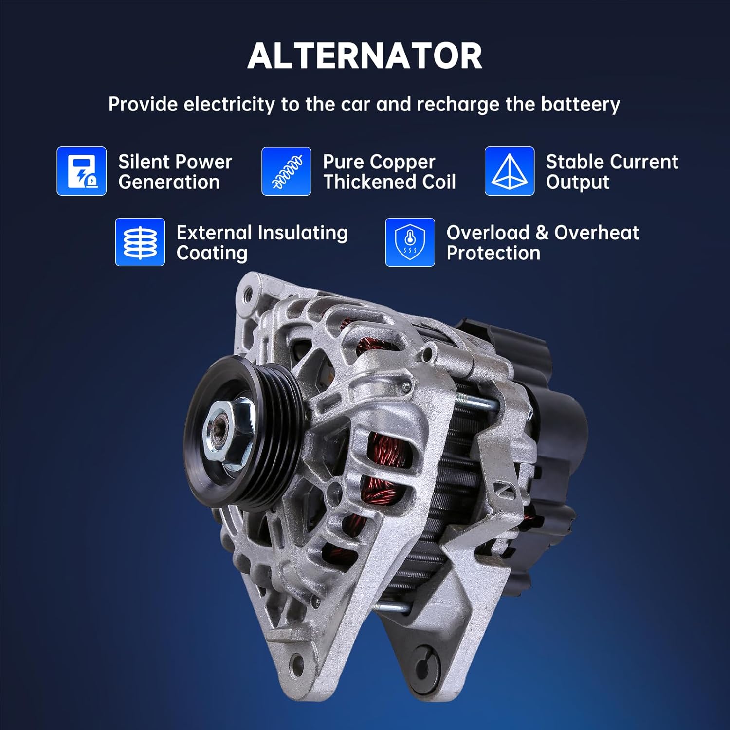 Replacement Alternator for Kia Spectra Spectra5 2.0L 2007-2009 | Direct-Fit OEM 37300-23650 Compatible | High-Performance & Durable Alternator Replacement