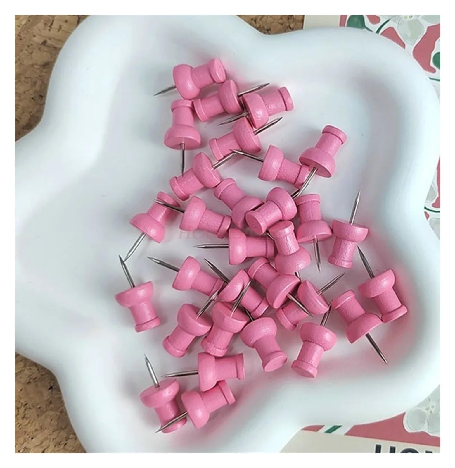 Chinchetas para colgar en la pared, 120 unidades, color rosa, en forma de I, color macarrón, madera maciza, tablero de anuncios de uñas