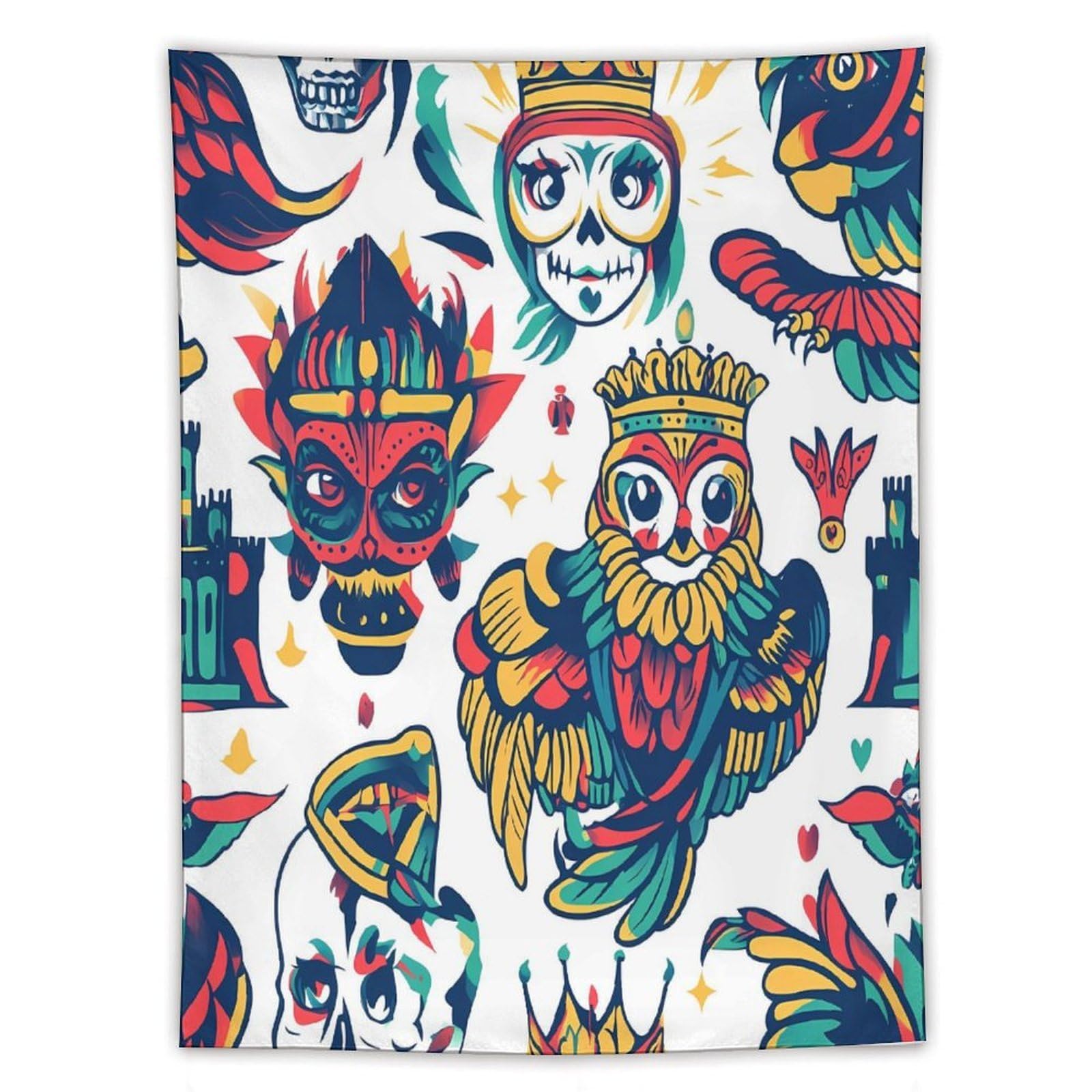 Tapiz de pared vertical con patrón de tatuaje colorido y divertido 8