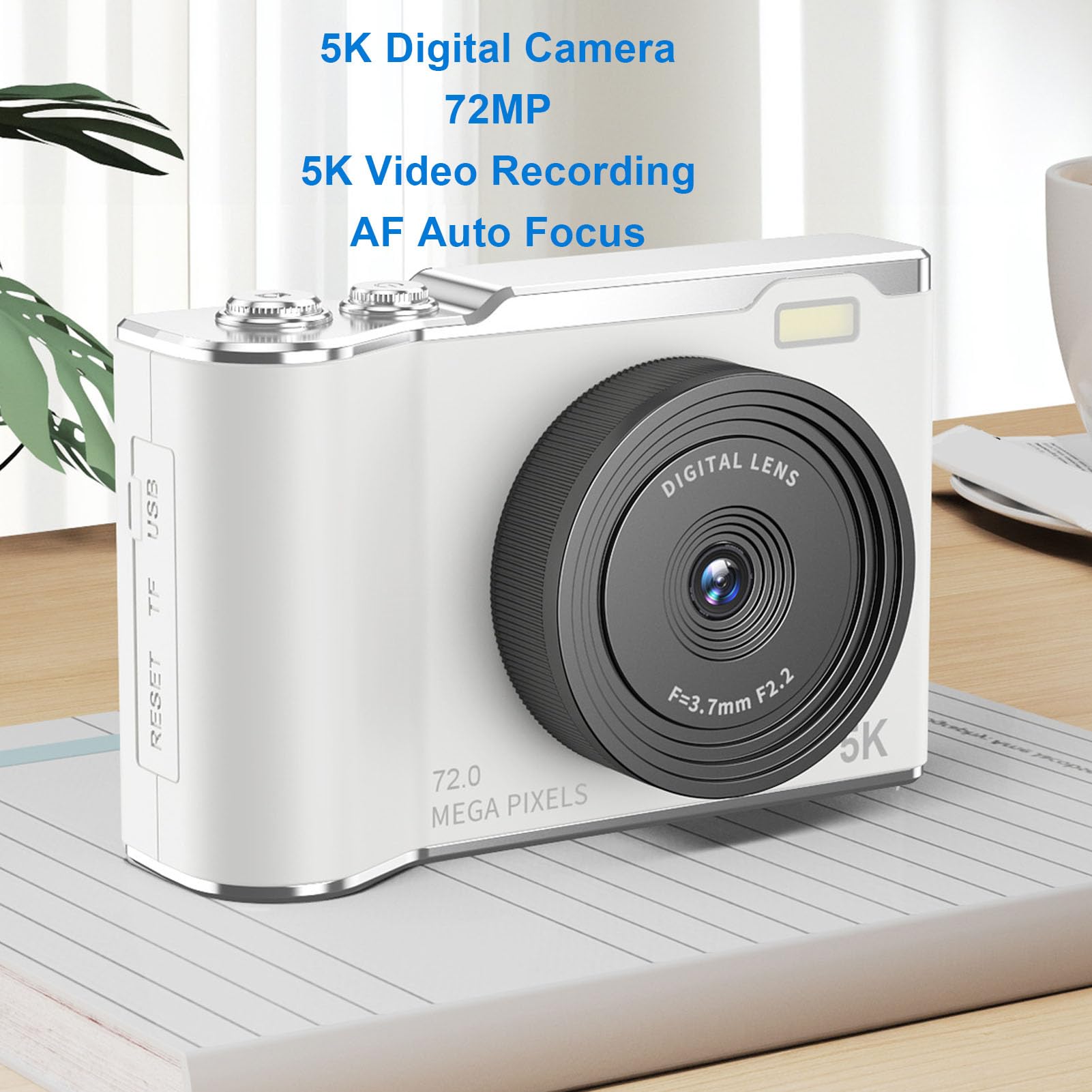 Jectse Fotocamera Digitale 5K, Fotocamera Mirrorless retrò con Messa a Fuoco Automatica HD da 72 MP e Zoom Digitale 16X con Schermo Ribaltabile da 2,88 Pollici, per Viaggi Fotografici