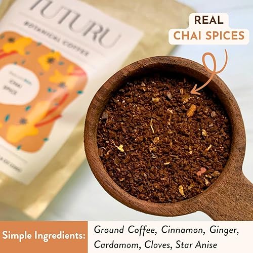 Miniatura 6 de Paquete de café molido con especias de canela, saborizado con canela real y especias chai, tostado medio, café orgánico  8 onzas compostables