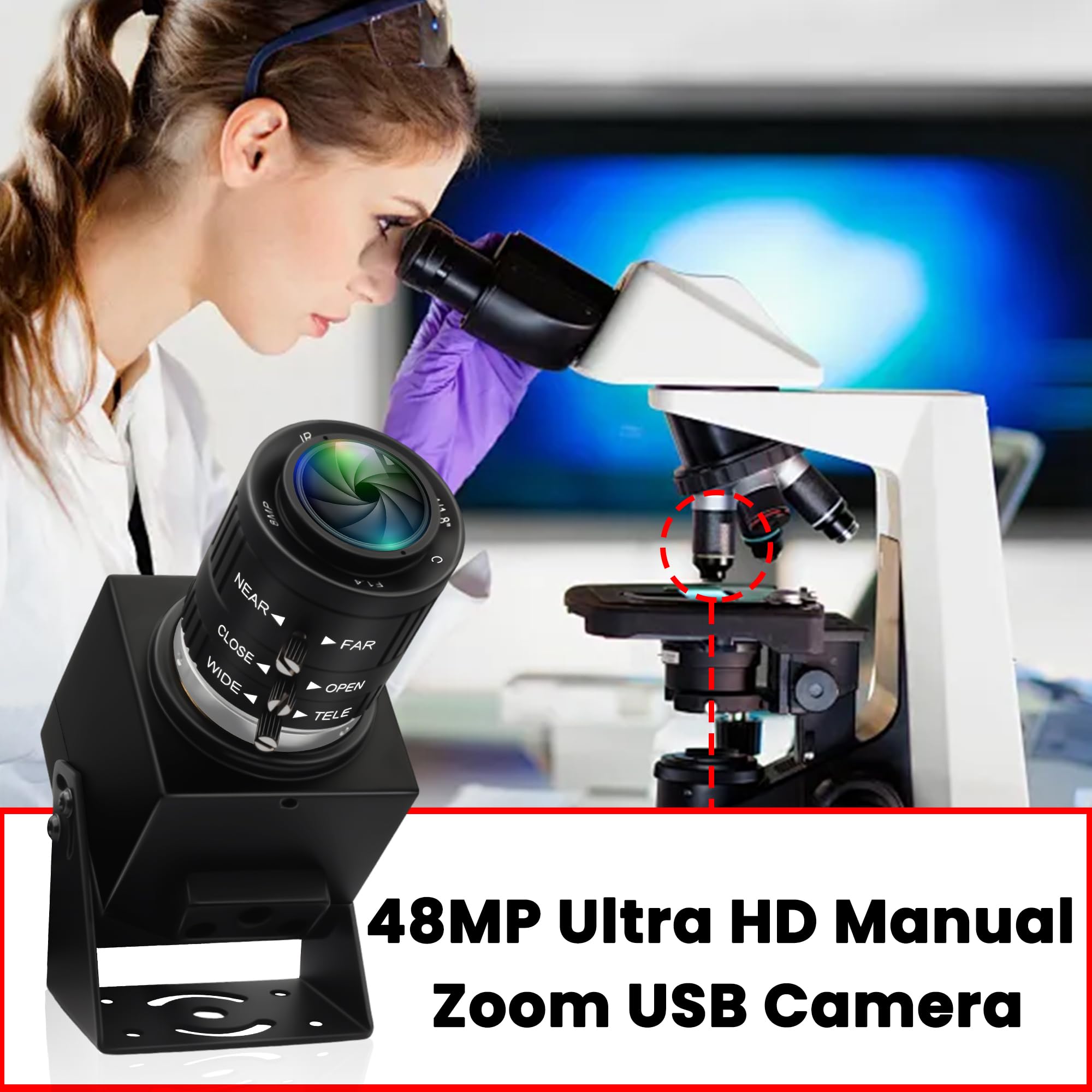ELP Webcam USB da 48 MP 8K Ultra HD USB con zoom manuale 3.6-10mm 3X Cam per computer Lightburn Close Up per incisore laser Plug and Play per scansione documenti viso