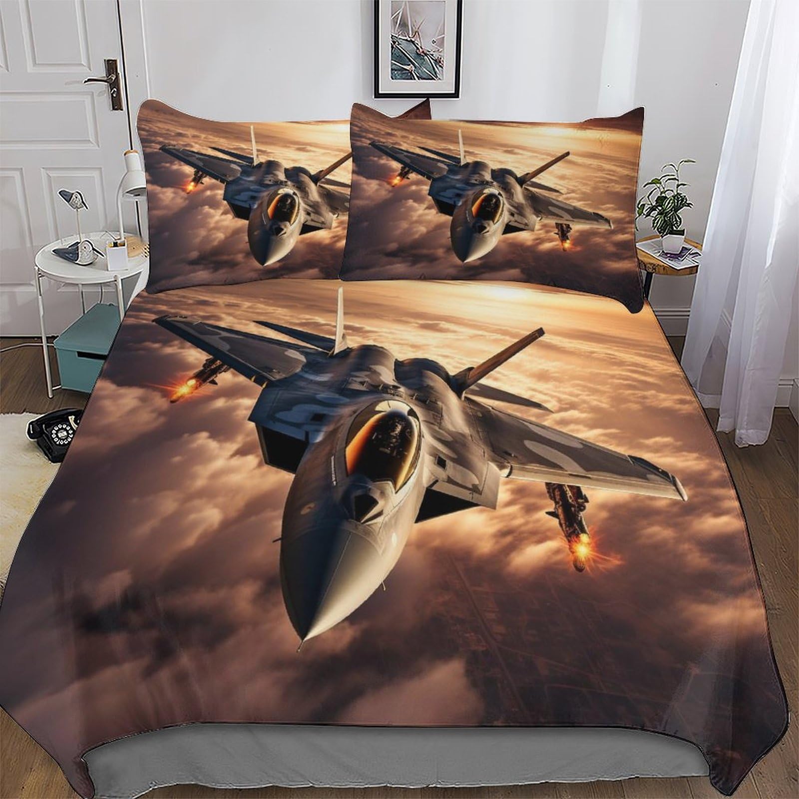 Parure de lit avion de chasse king size en microfibre douce 220x240cm