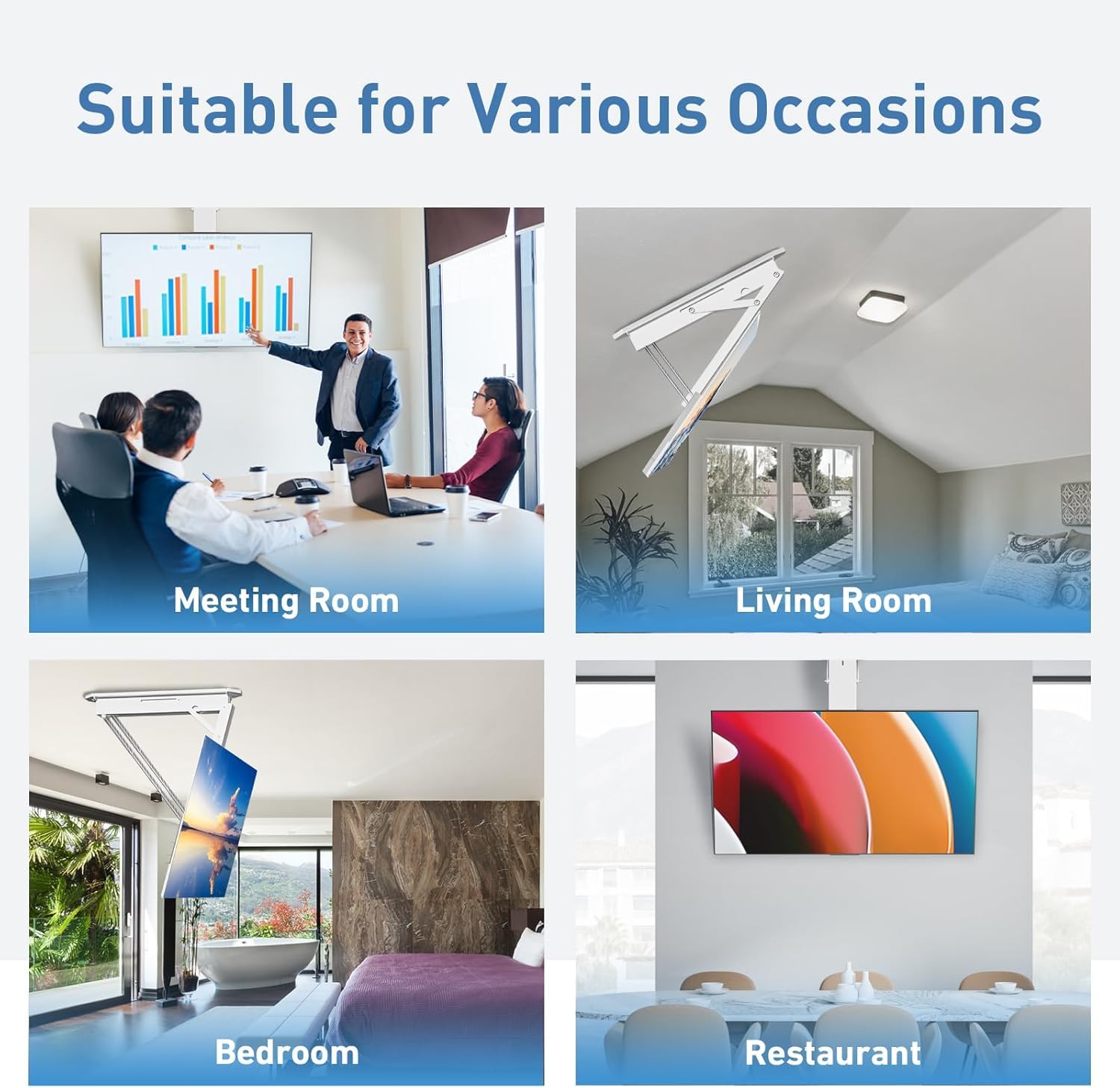 XINYAO Supporto TV elettrico da soffitto con telecomando, supporto motorizzato per TV a soffitto ribaltabile per schermi piatti e curvi da 32-70 pollici, compatibile VESA, resistente alle intemperie