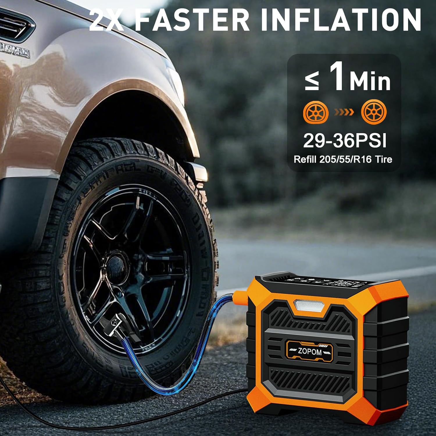 ZOPOM Tire Inflator Portable Air Compressor DC 12V Air Compressor (Orange)