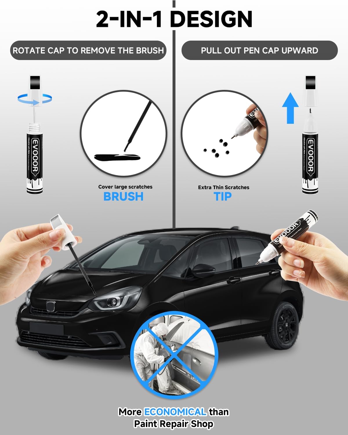 Crystal Black Pearl(NH-731P) Touch Up Paint Compatible with Honda Exact Match 2 in 1 Touch up Paint for Chips and Nicks Repair with 2pcs Disposable Ultra-fine Applicator