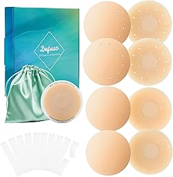 Cache-tétons 8 Pièces, Réutilisable Auto-adhésif en Silicone Ronde Nipple Cover, Couvre Seins Mamelons Invisibles étanches, Ultra Doux Cache Tetons Femme