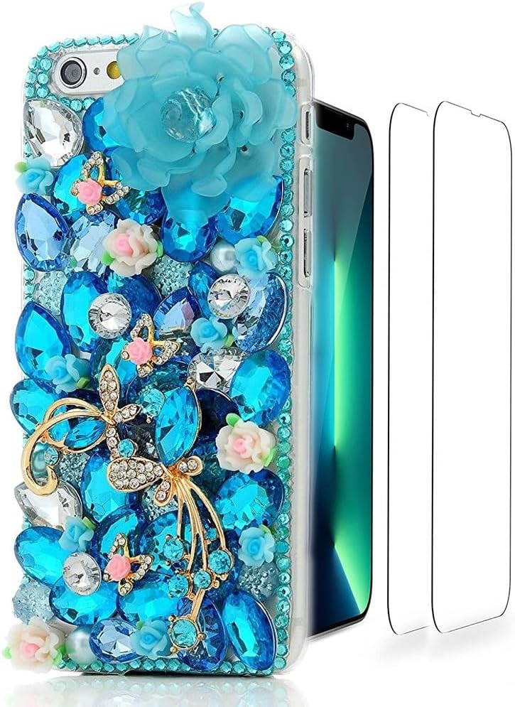 Glitter Wallet Phone Case Compatible with iPhone 14 Pro Max - 3D Luxury Girls Women Shiny Bling Handcrafted Leather Protective Cover with Screen Protector (2 Pack) - Gold Bag Flower