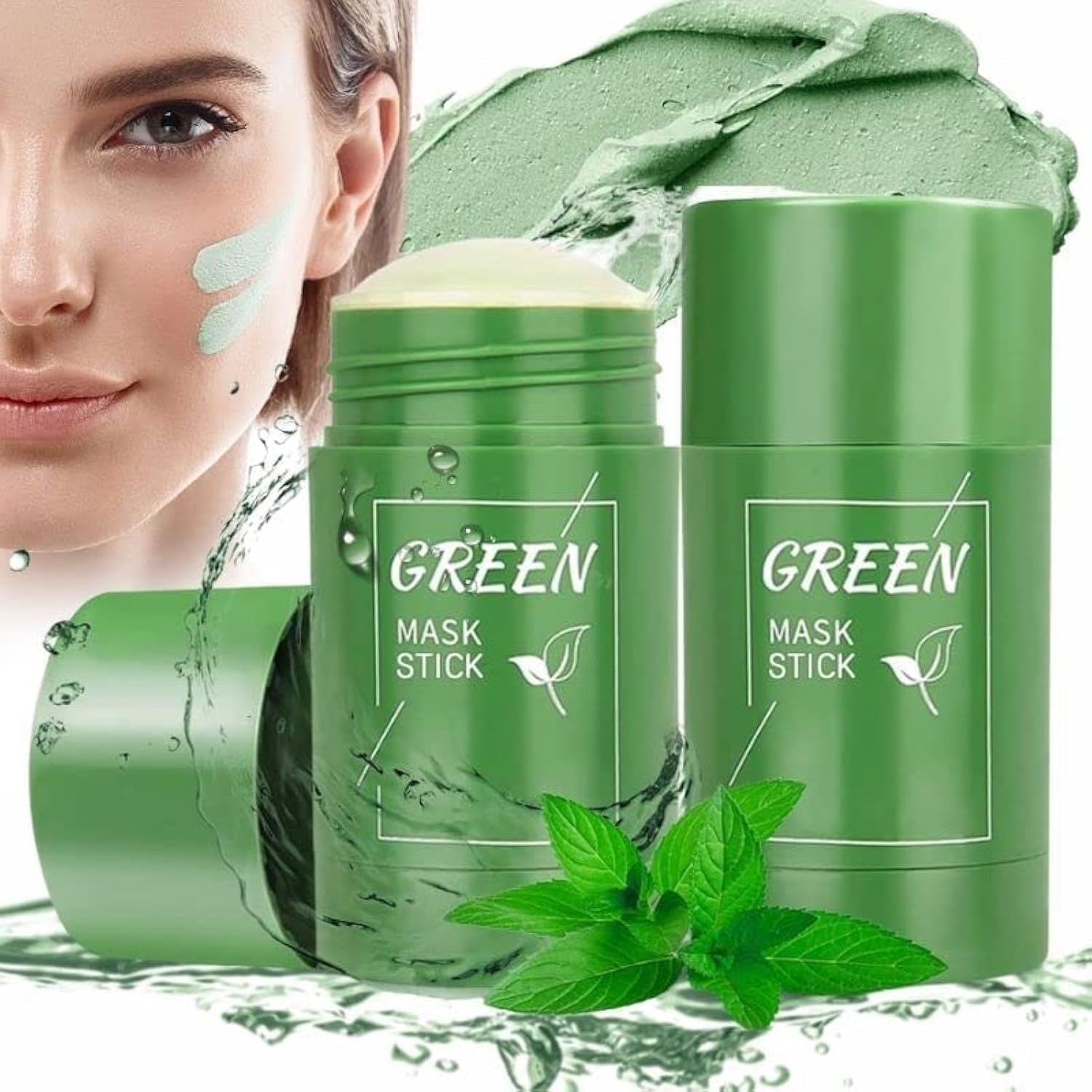 LUKYUSGreen Tea Mask Stick for Face, 2 Pack Green Tea Deep Cleanse Mask, Poreless Deep Cleansing Clay Mask for Blackhead Remover, Skin Care, Oil Control, Moisturizing Green Tea Face Mask (2 Pcs)