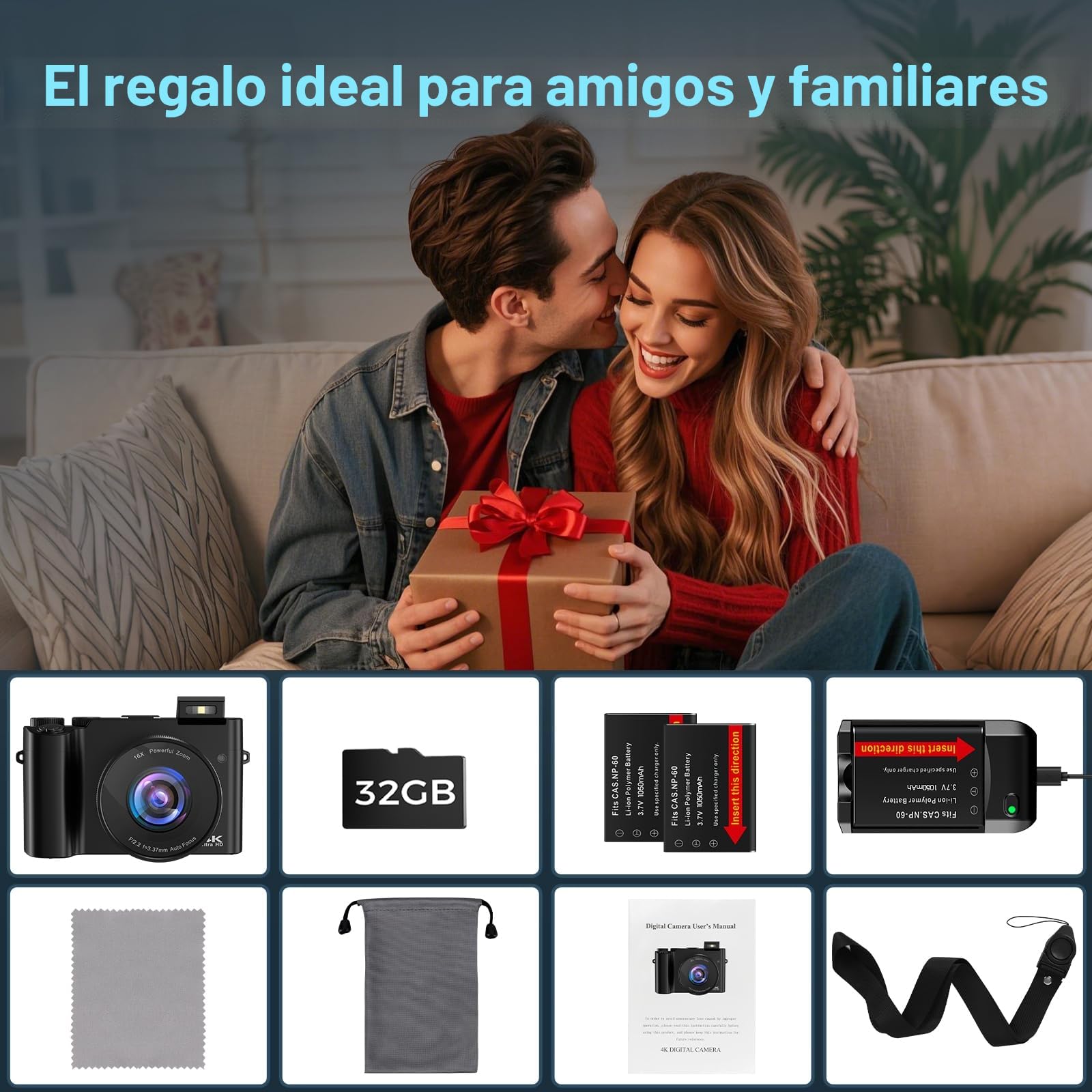 Cámara Digital,Bofypoo 64MP Autofocus Cámara de Fotos con Cámaras Dobles Delanteras y Traseras 32G Tarjeta de Memoria, Camara Fotos Digital con Zoom Digital 16X para Principiantes(Negro)