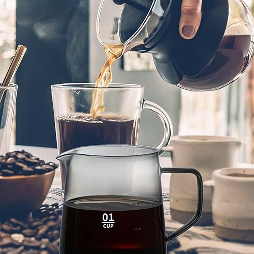 Miniatura 5 de Luxshiny Cafetera portátil de vidrio para café con asa, pequeño vertedor de leche, limonada, té helado, olla de almacenamiento de salsa, jarra de